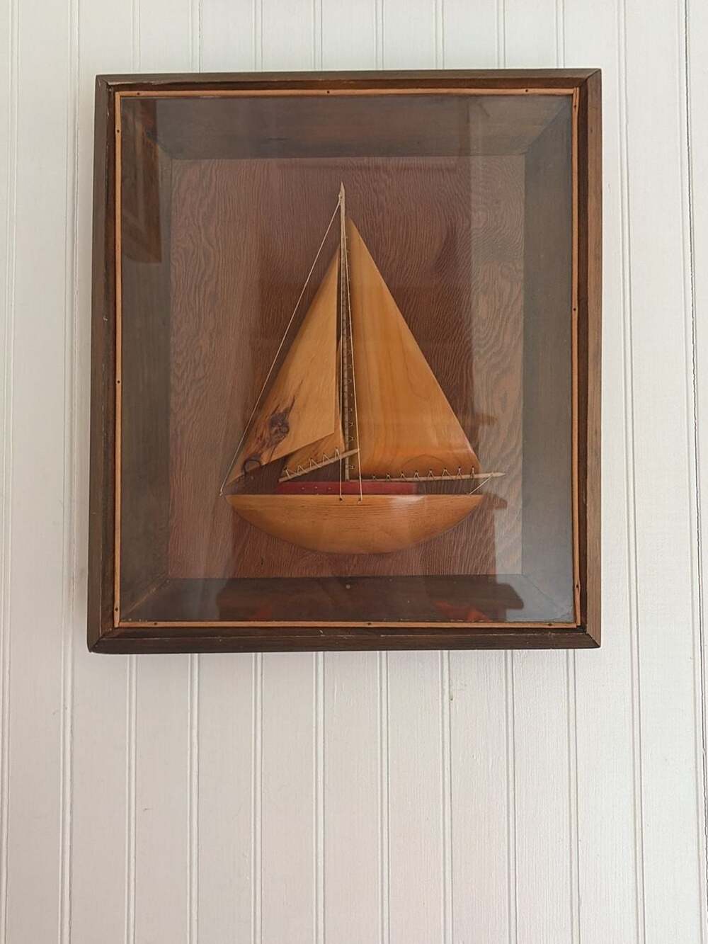 Vintage Framed 3D Wooden Sailboat Wall Art Shadow Box